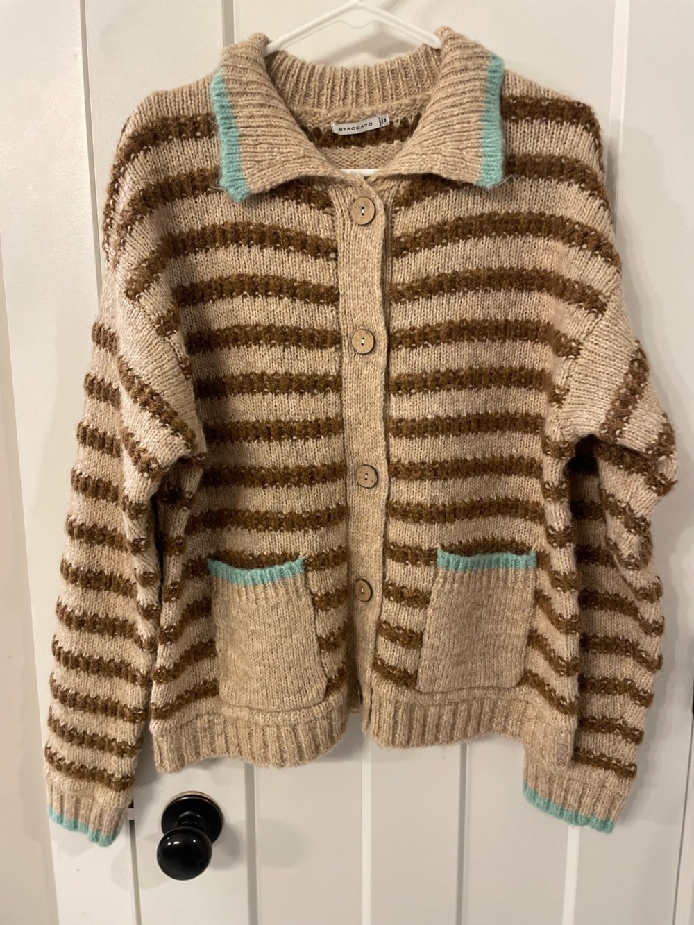 Staccato Striped Button-Cardigan Sweater - Beige & Brown